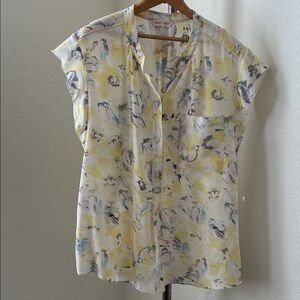 Rebecca Taylor sz 10 100%  Silk Yellow Soft Floral Button-Front Women's Top